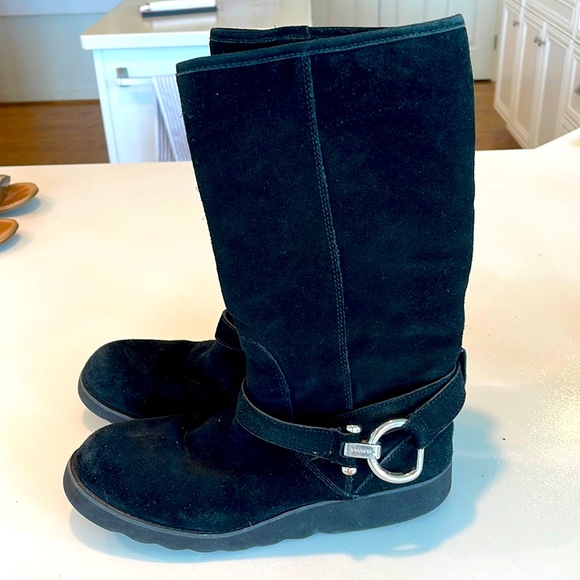 Coach new york black suede pull on boots silver hardware virtue size US 9.5 - Picture 1 of 10